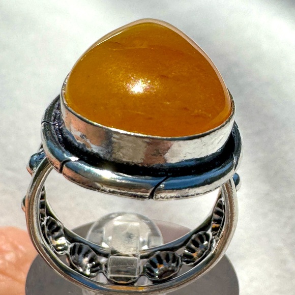 Amber Ring Size 8.5 with intricate wide band design - Picture 3 of 5